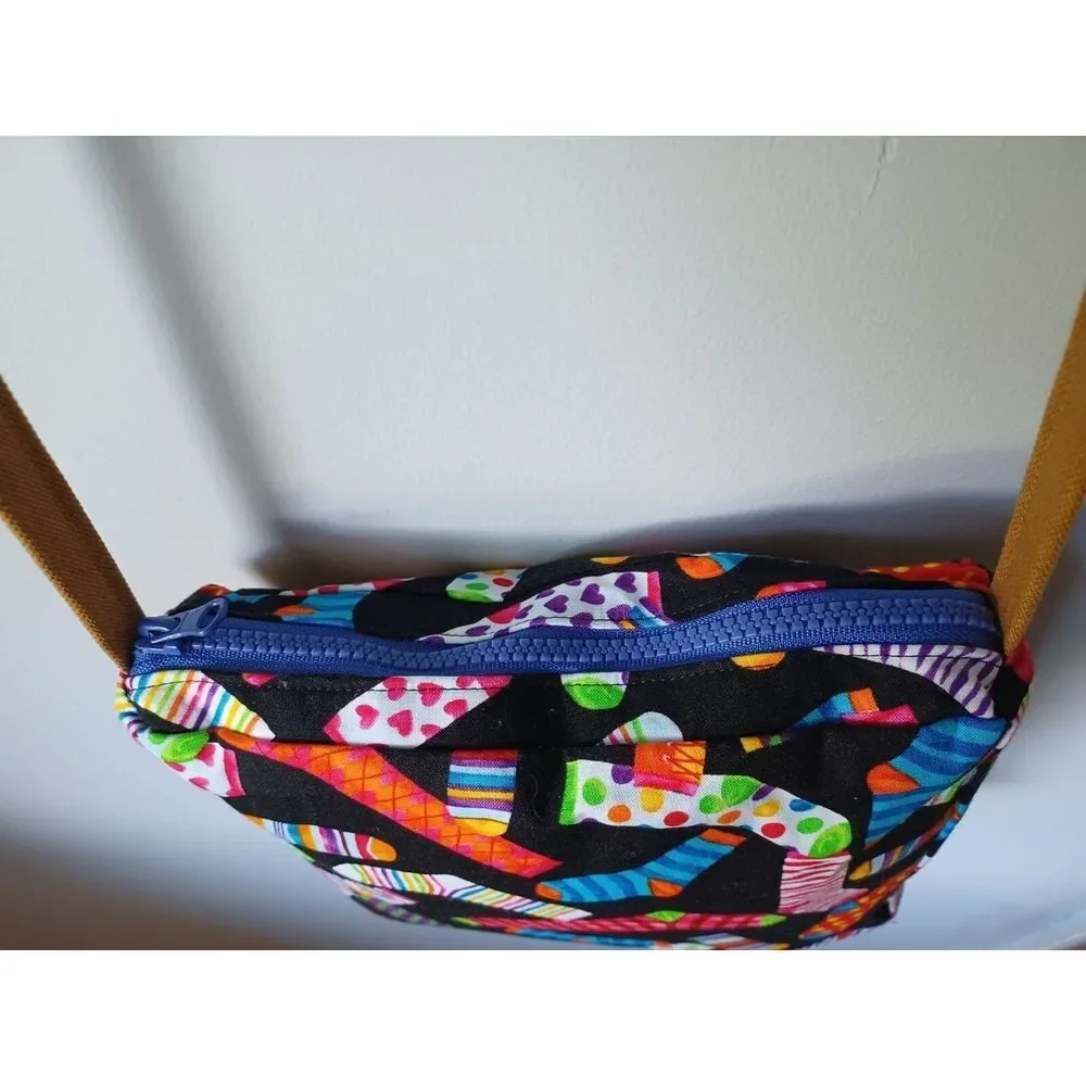 Tenderlily's Colorful Sock Print Crossbody Bag Black Fabric Shoulder Purse‎